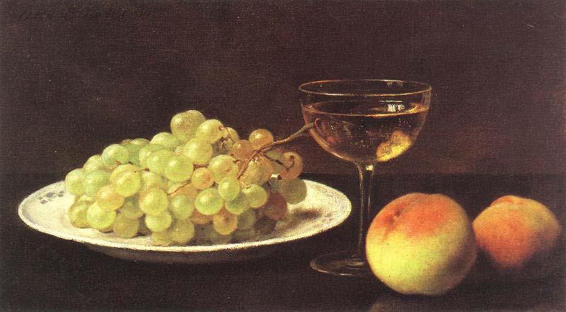 Otto Scholderer Stilleben mit Trauben auf einer Porzellanschale, zwei Pfirsichen und gefulltem Sherryglas oil painting picture